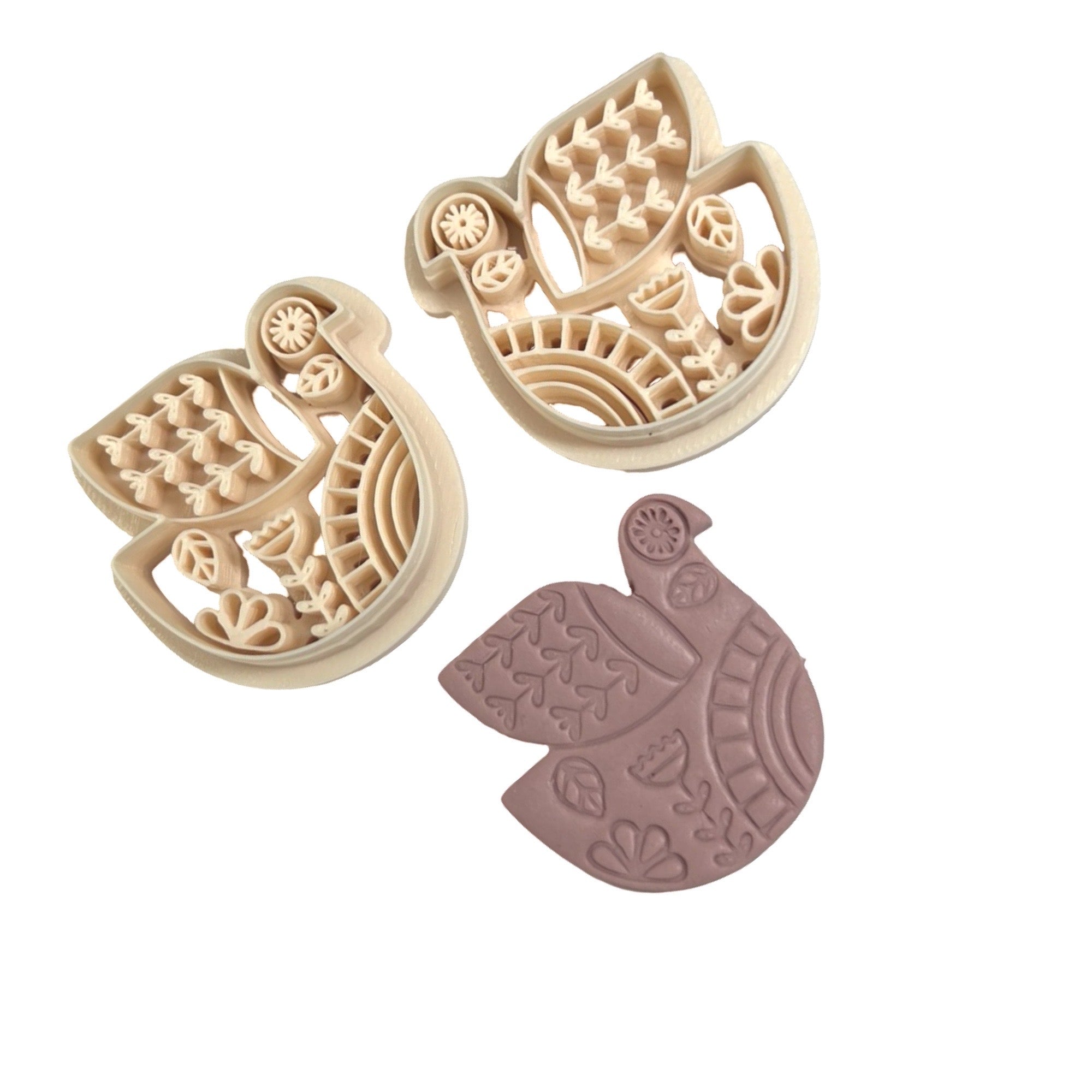 Folk Art Bird Polymer Clay Cutter Set for Statement Earrings