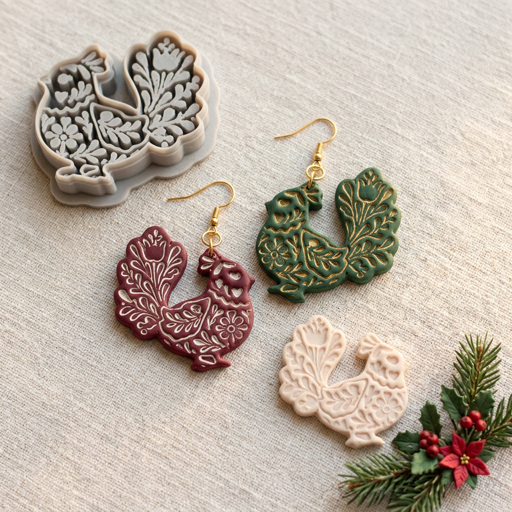 Folk Art Bird Polymer Clay Cutter | Scandinavian Folk Earring Tool