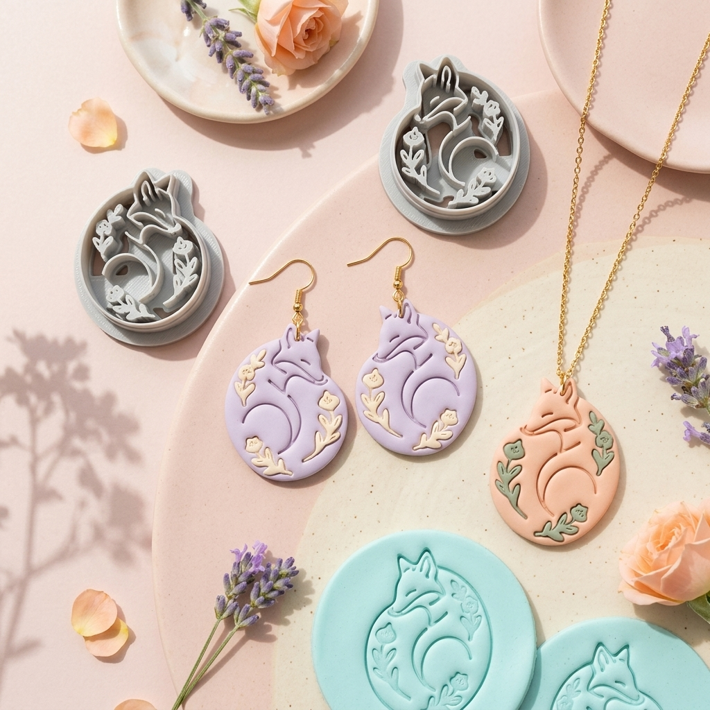 Folk Art Fox 3 Polymer Clay Cutter | 25–45mm Autumn Earring Cutter | IrisCrafts7