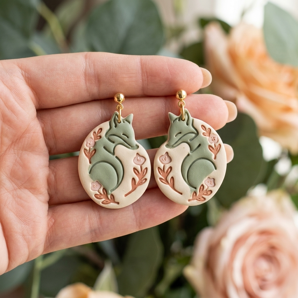 Folk Art Fox 3 Polymer Clay Cutter | 25–45mm Autumn Earring Cutter | IrisCrafts7