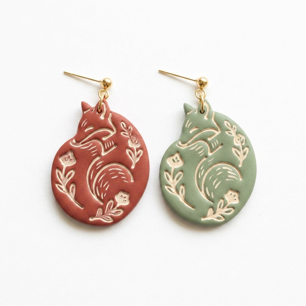 Folk Art Fox 3 Polymer Clay Cutter | 25–45mm Autumn Earring Cutter | IrisCrafts7