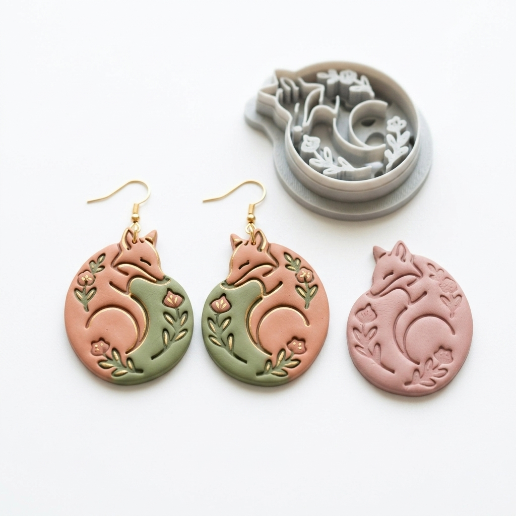 Folk Art Fox 3 Polymer Clay Cutter | 25–45mm Autumn Earring Cutter | IrisCrafts7
