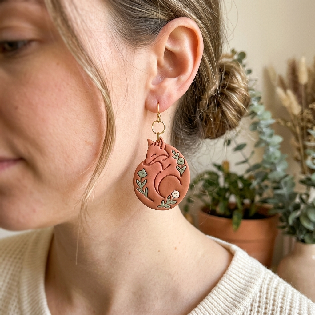 Folk Art Fox 3 Polymer Clay Cutter | 25–45mm Autumn Earring Cutter | IrisCrafts7