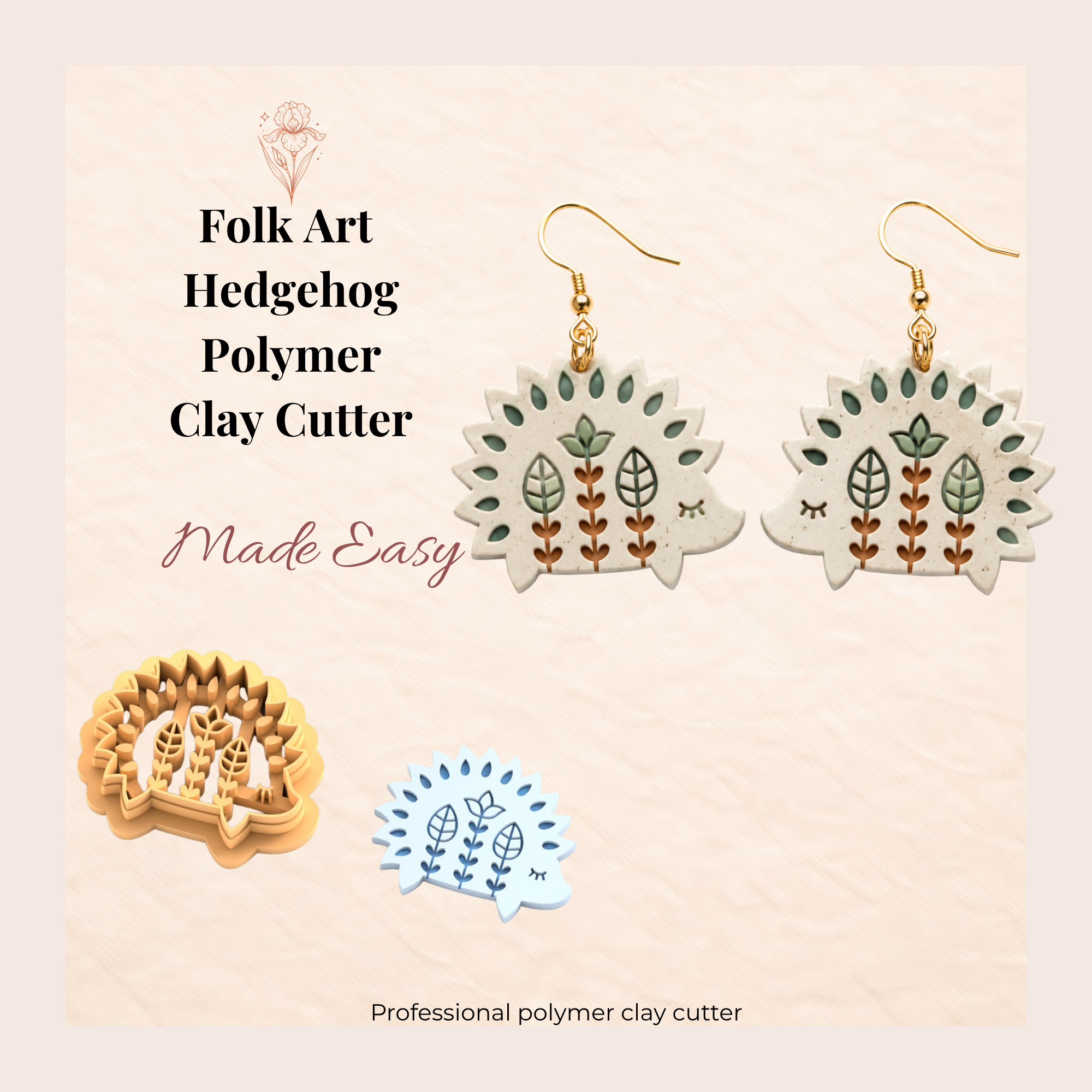 Folk Art Hedgehog Polymer Clay Cutter | 25–45mm | Folk Art Hedgehog Shape Clay Cutter | Earring Jewellery Making Tool