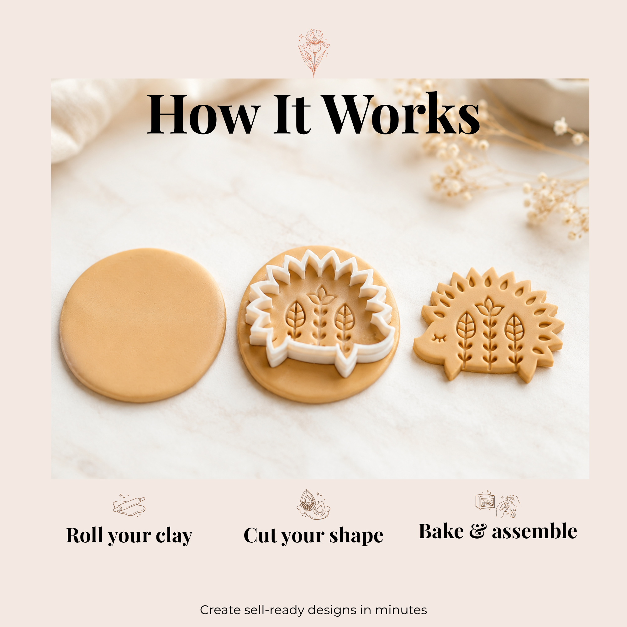 Folk Art Hedgehog Polymer Clay Cutter | 25–45mm | Folk Art Hedgehog Shape Clay Cutter | Earring Jewellery Making Tool