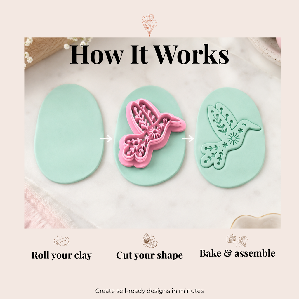 Folk Art Hummingbird Polymer Clay Cutter | 25–45mm | Folk Art Bird Shape Clay Cutter | Earring Jewellery Making Tool