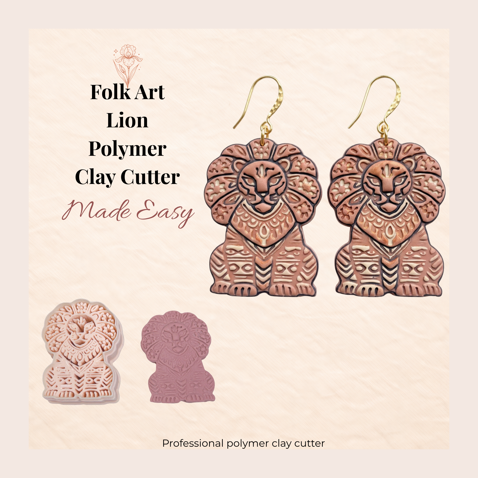 Folk Art Lion Polymer Clay Cutter | Sharp Earring Cutter | Animal Clay Tool | Polymer Clay Jewellery Making