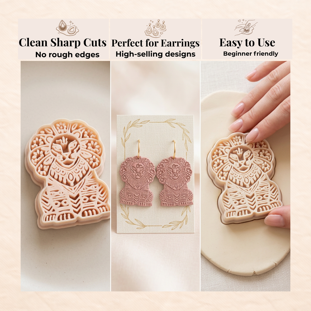 Folk Art Lion Polymer Clay Cutter | Sharp Earring Cutter | Animal Clay Tool | Polymer Clay Jewellery Making