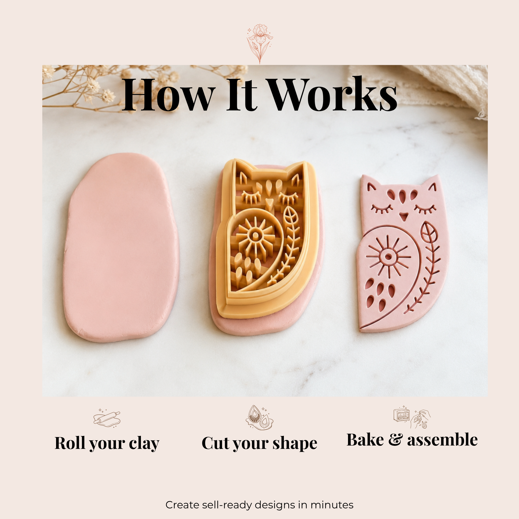 Folk Art Owl 2 Polymer Clay Cutter | 25–45mm | Folk Art Owl Shape Clay Cutter | Earring Jewellery Making Tool