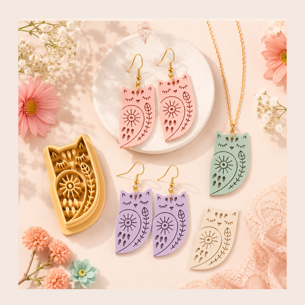 Folk Art Owl 2 Polymer Clay Cutter | 25–45mm | Folk Art Owl Shape Clay Cutter | Earring Jewellery Making Tool