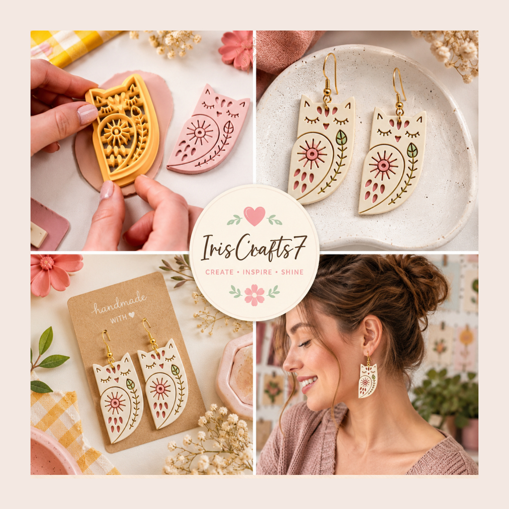 Folk Art Owl 2 Polymer Clay Cutter | 25–45mm | Folk Art Owl Shape Clay Cutter | Earring Jewellery Making Tool