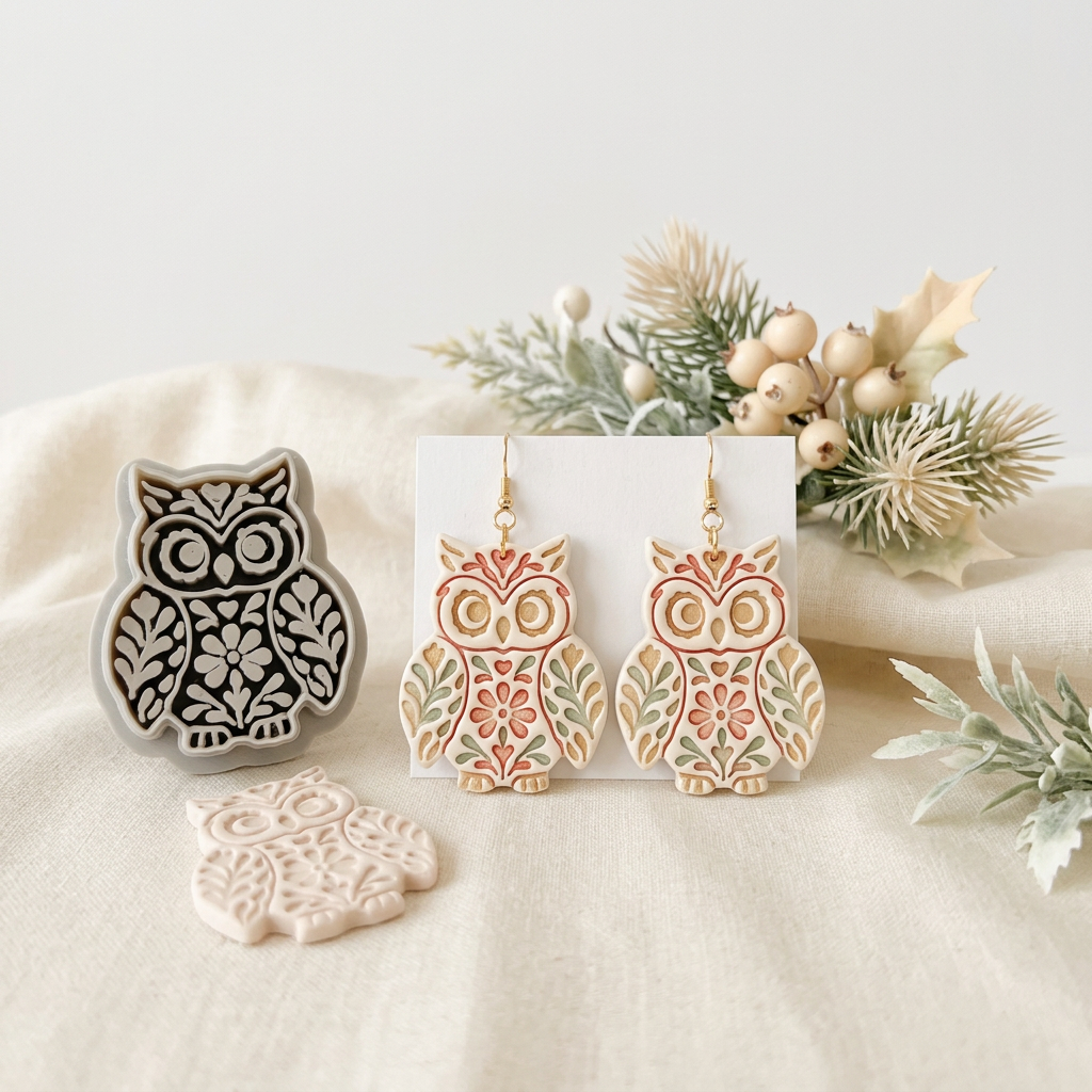 Folk Art Owl Polymer Clay Cutter | Scandinavian Folk Earring Tool