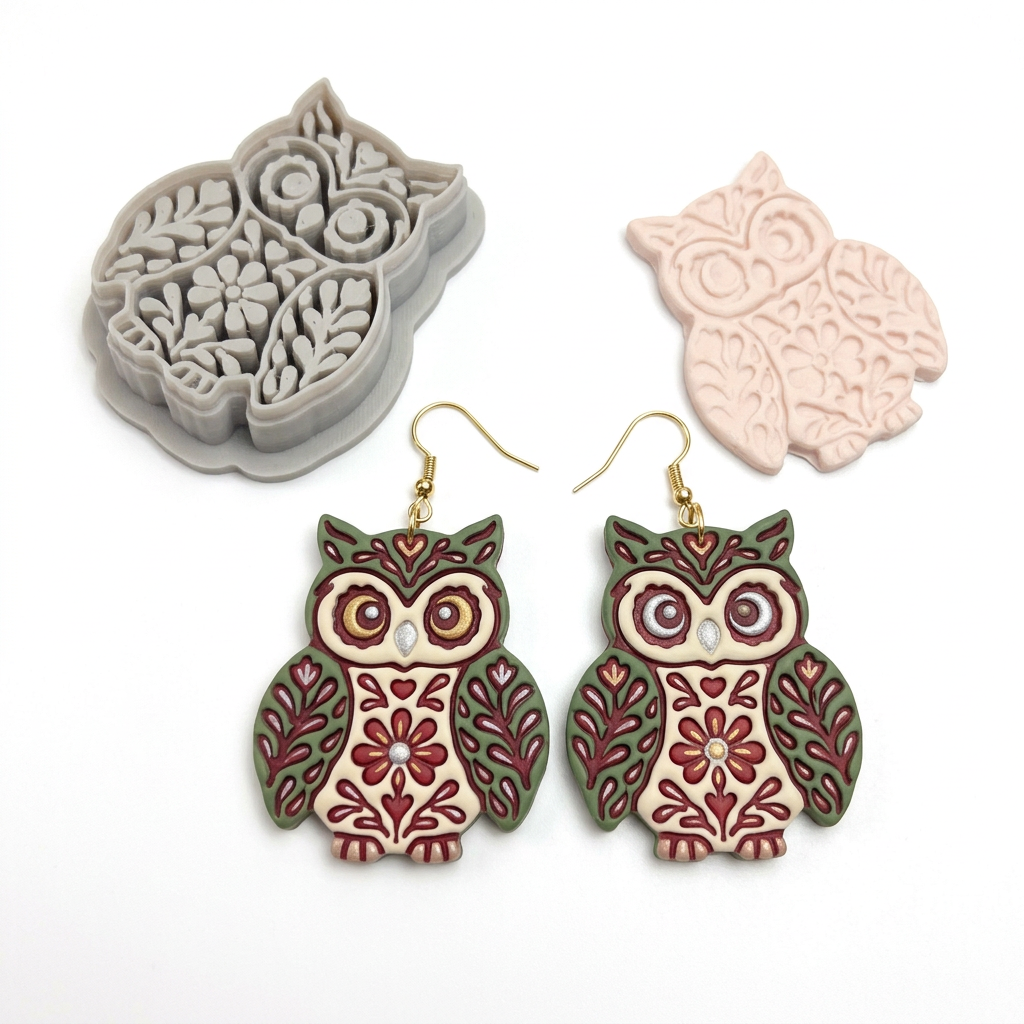 Folk Art Owl Polymer Clay Cutter | Scandinavian Folk Earring Tool