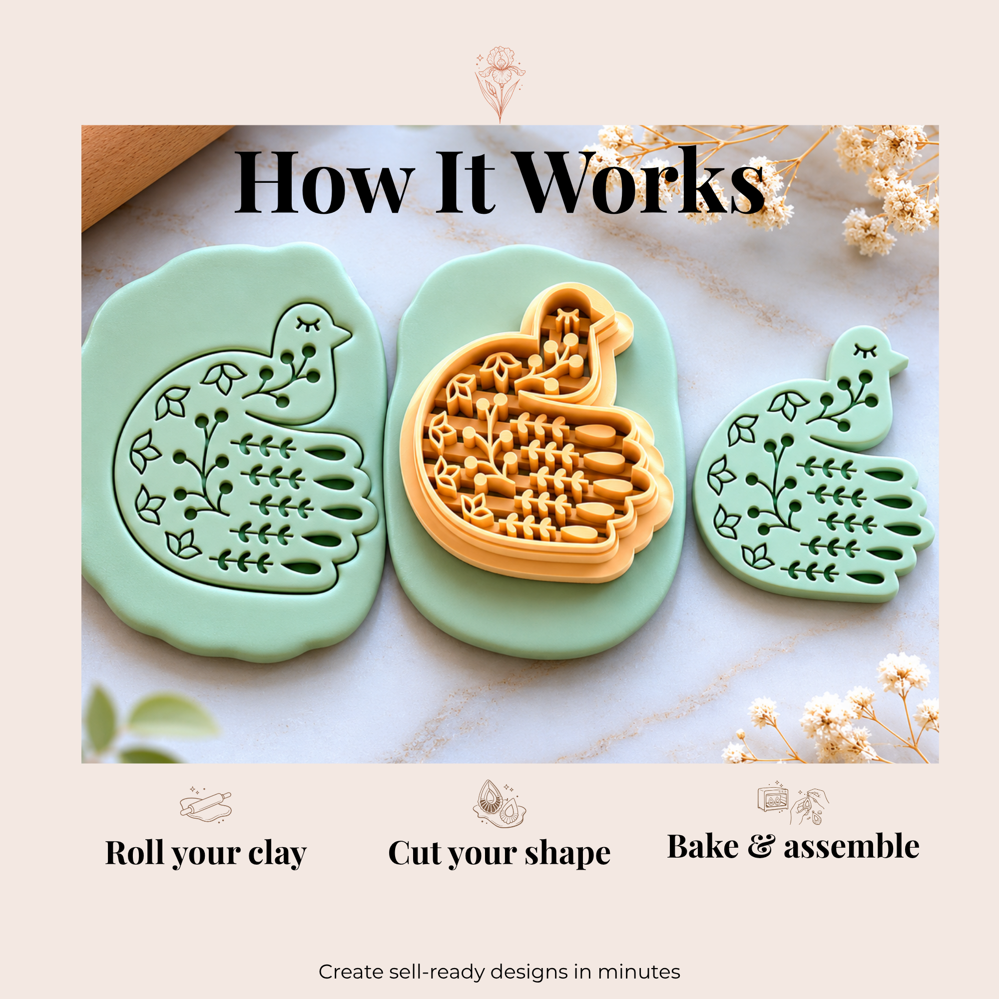 Folk Art Peafowl Polymer Clay Cutter | 25–45mm | Folk Art Peacock Shape Clay Cutter | Earring Jewellery Making Tool