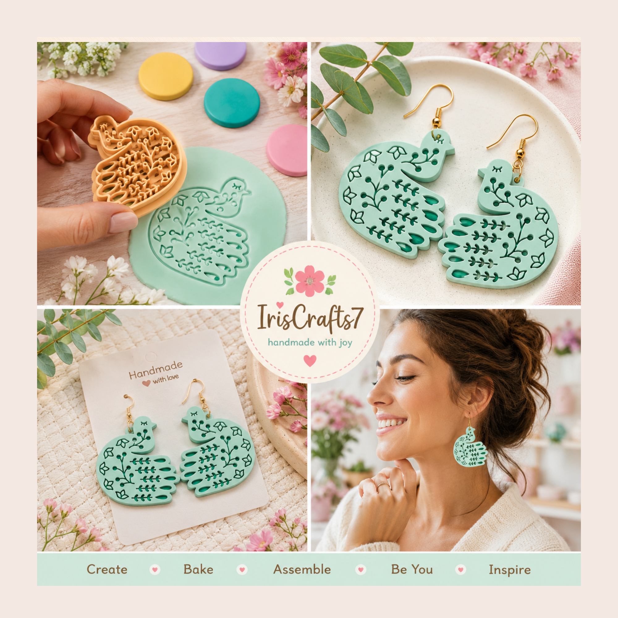 Folk Art Peafowl Polymer Clay Cutter | 25–45mm | Folk Art Peacock Shape Clay Cutter | Earring Jewellery Making Tool
