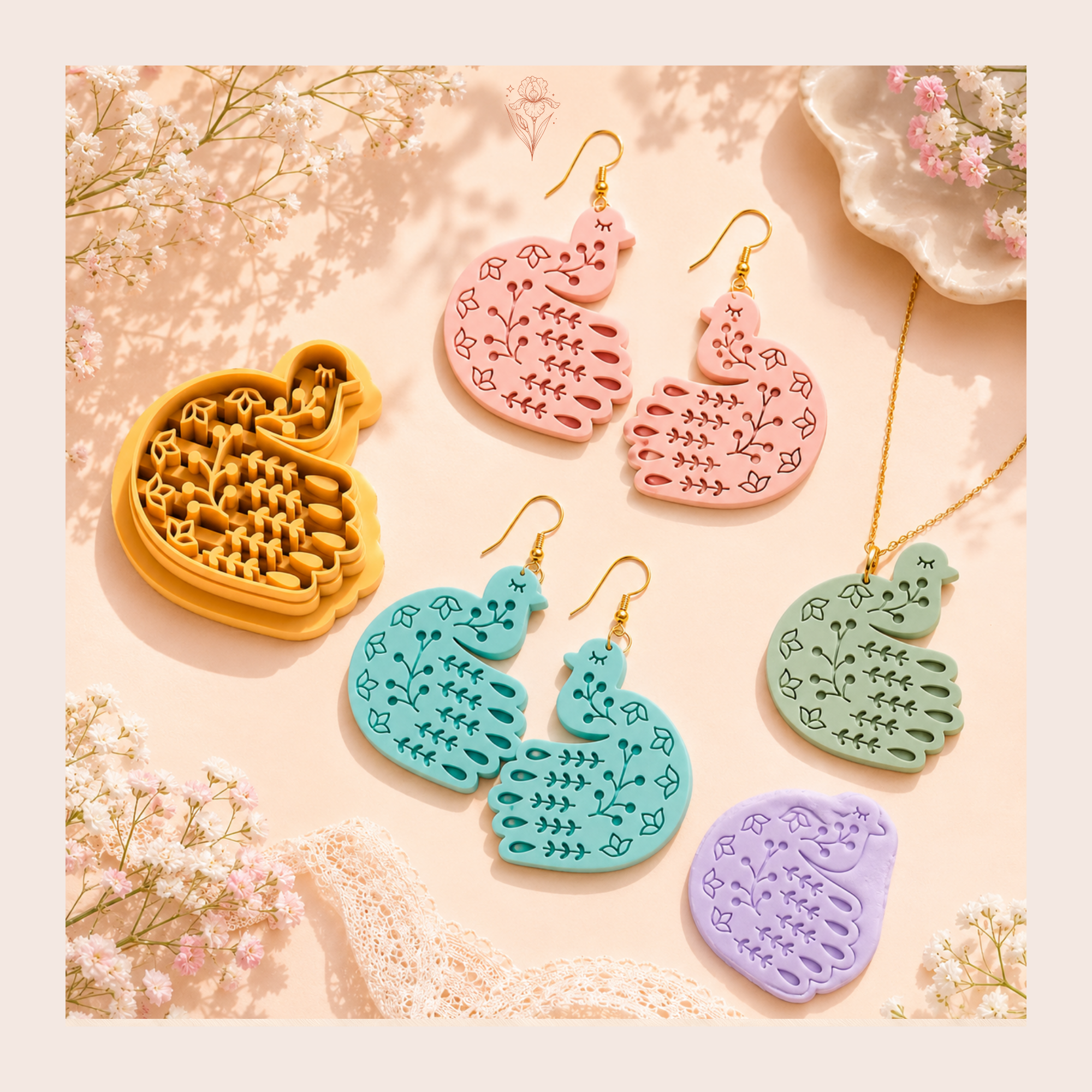 Folk Art Peafowl Polymer Clay Cutter | 25–45mm | Folk Art Peacock Shape Clay Cutter | Earring Jewellery Making Tool