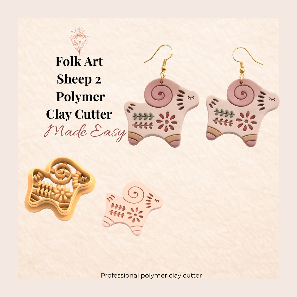 Folk Art Sheep 2 Polymer Clay Cutter | 25–45mm | Folk Art Sheep Shape Clay Cutter | Earring Jewellery Making Tool