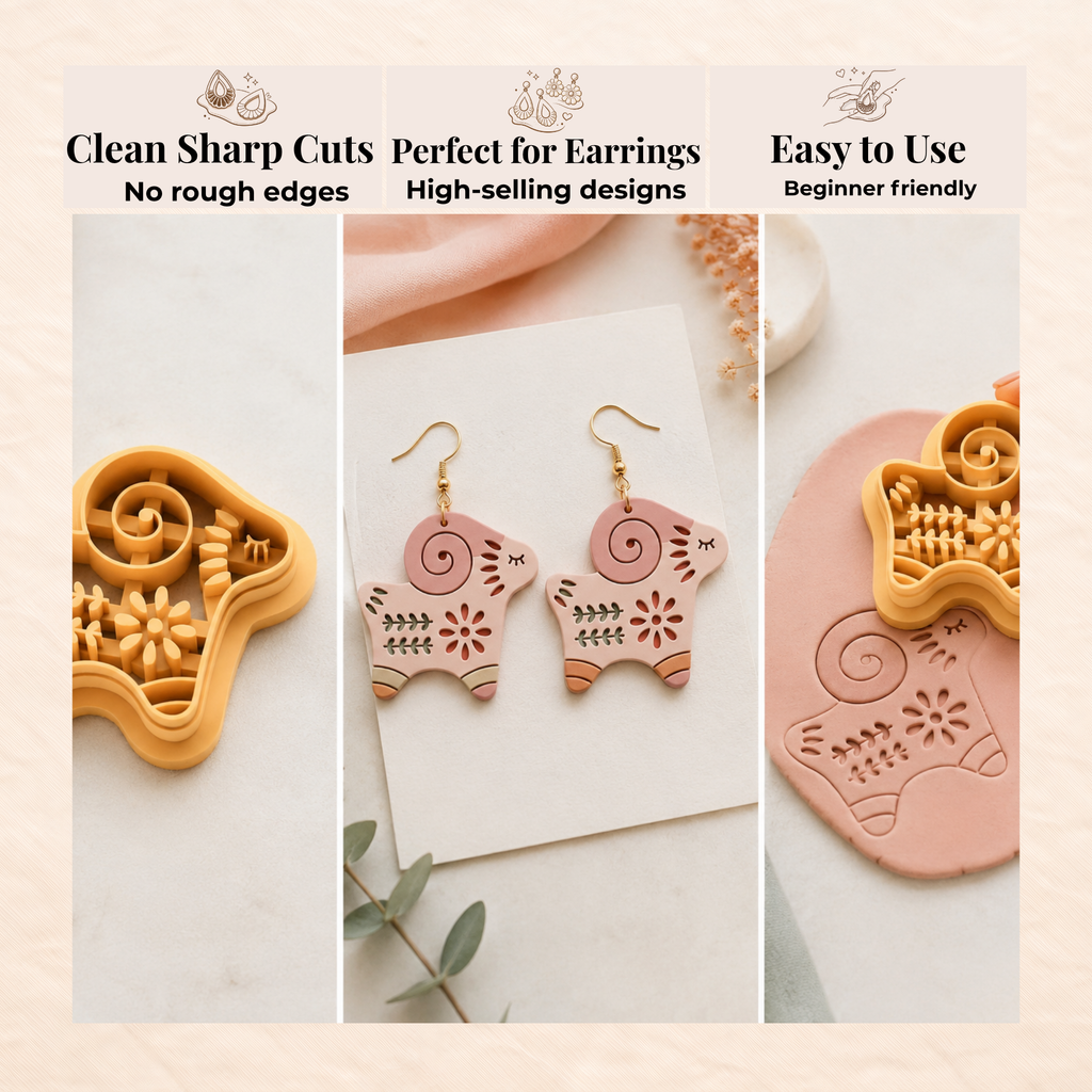Folk Art Sheep 2 Polymer Clay Cutter | 25–45mm | Folk Art Sheep Shape Clay Cutter | Earring Jewellery Making Tool