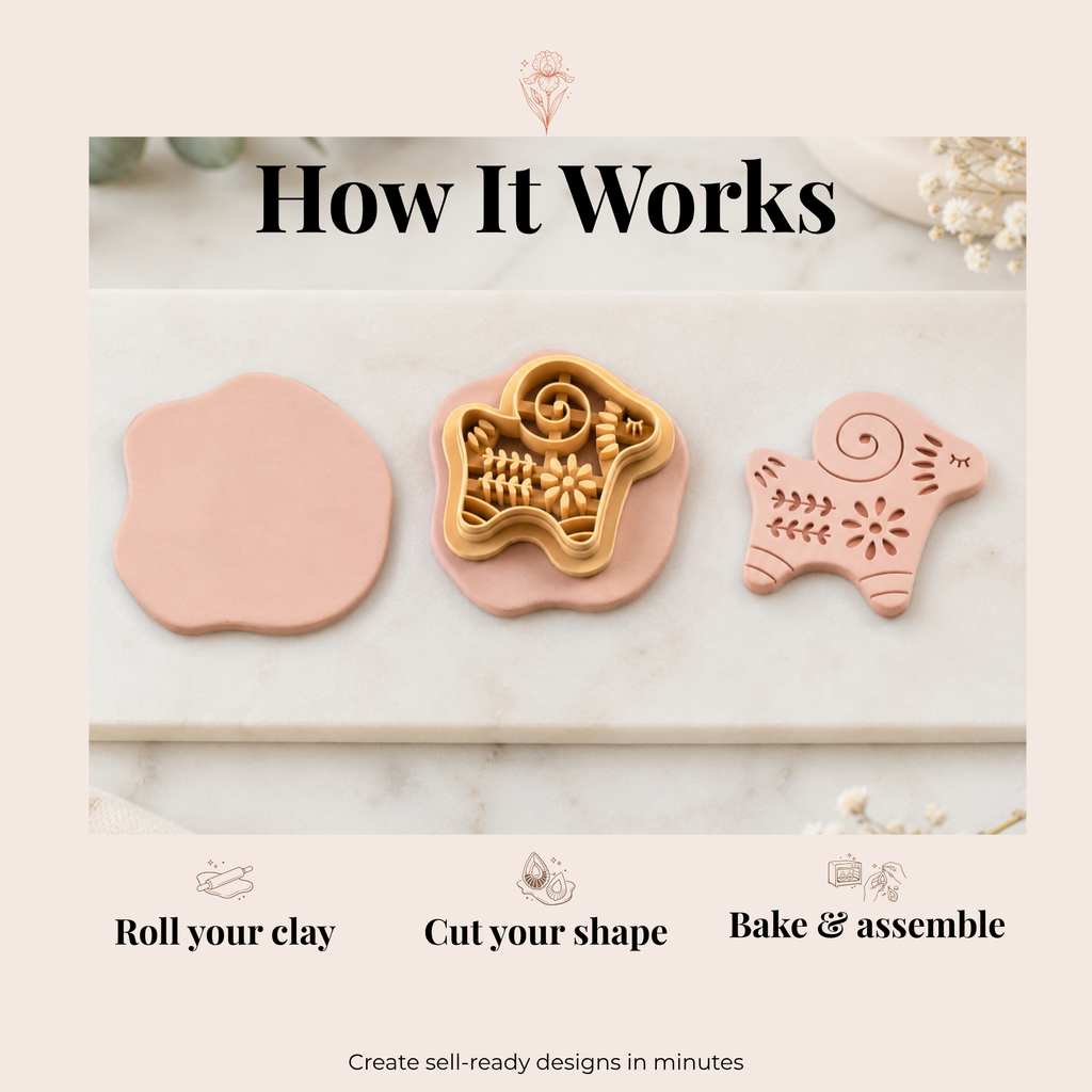 Folk Art Sheep 2 Polymer Clay Cutter | 25–45mm | Folk Art Sheep Shape Clay Cutter | Earring Jewellery Making Tool