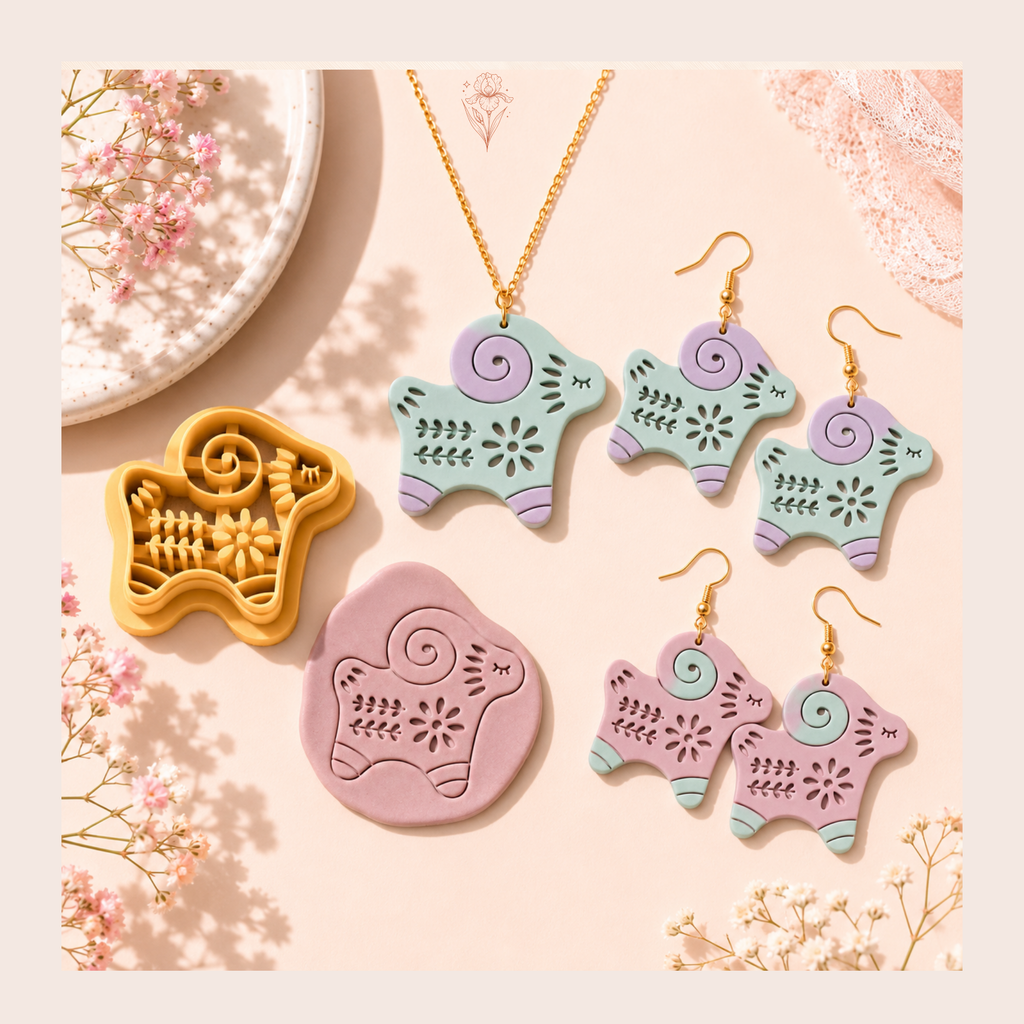 Folk Art Sheep 2 Polymer Clay Cutter | 25–45mm | Folk Art Sheep Shape Clay Cutter | Earring Jewellery Making Tool