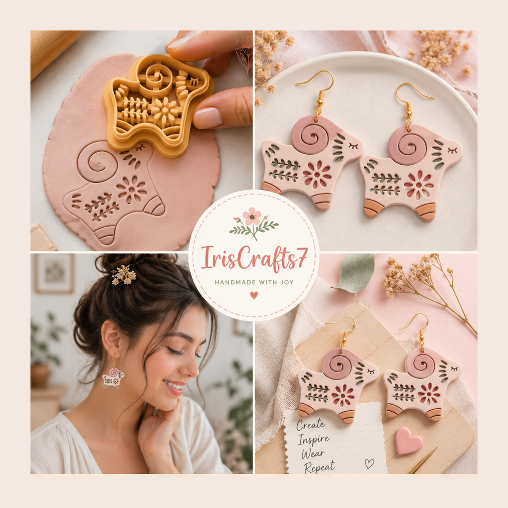Folk Art Sheep 2 Polymer Clay Cutter | 25–45mm | Folk Art Sheep Shape Clay Cutter | Earring Jewellery Making Tool