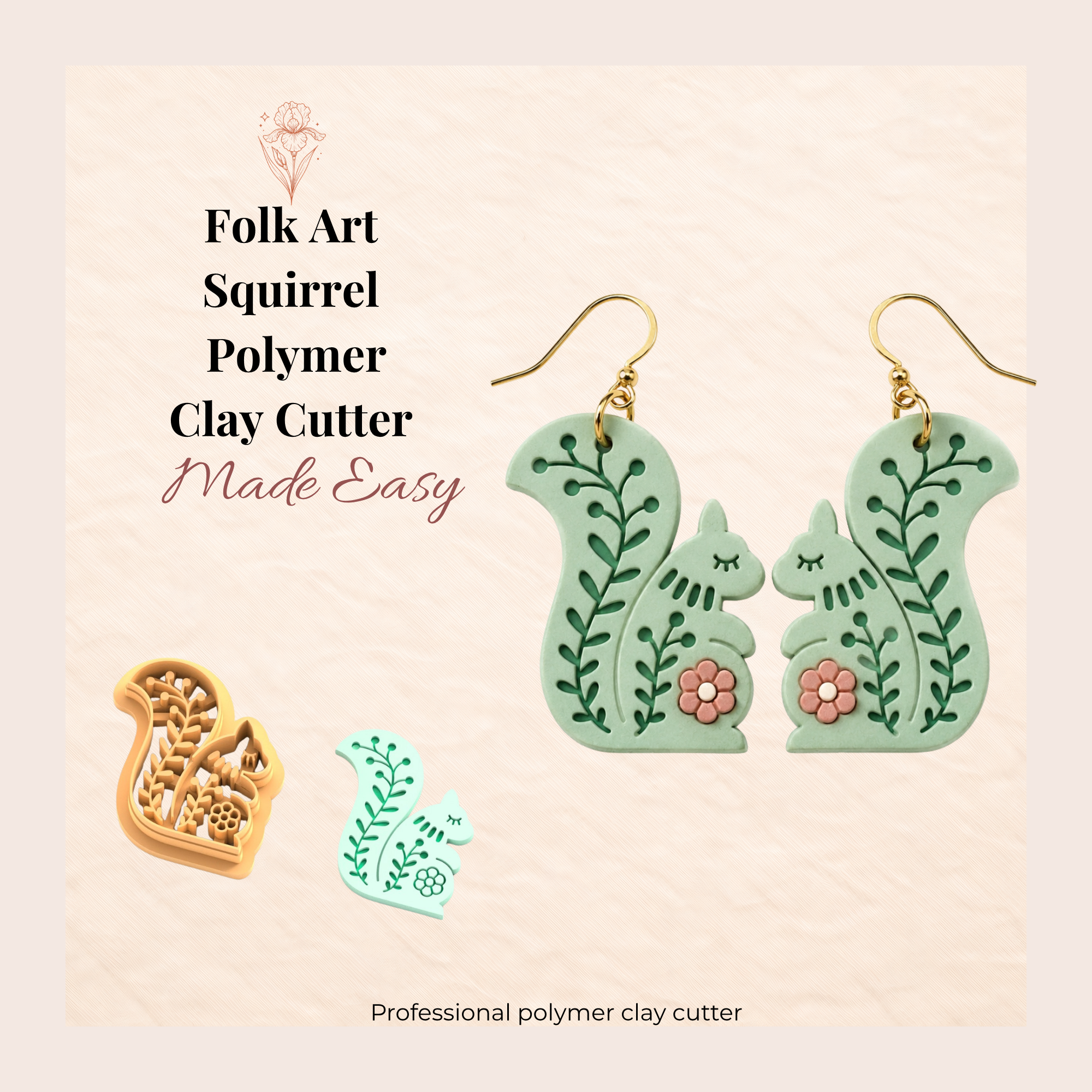 Folk Art Squirrel Polymer Clay Cutter | 25–45mm | Folk Art Squirrel Shape Clay Cutter | Earring Jewellery Making Tool