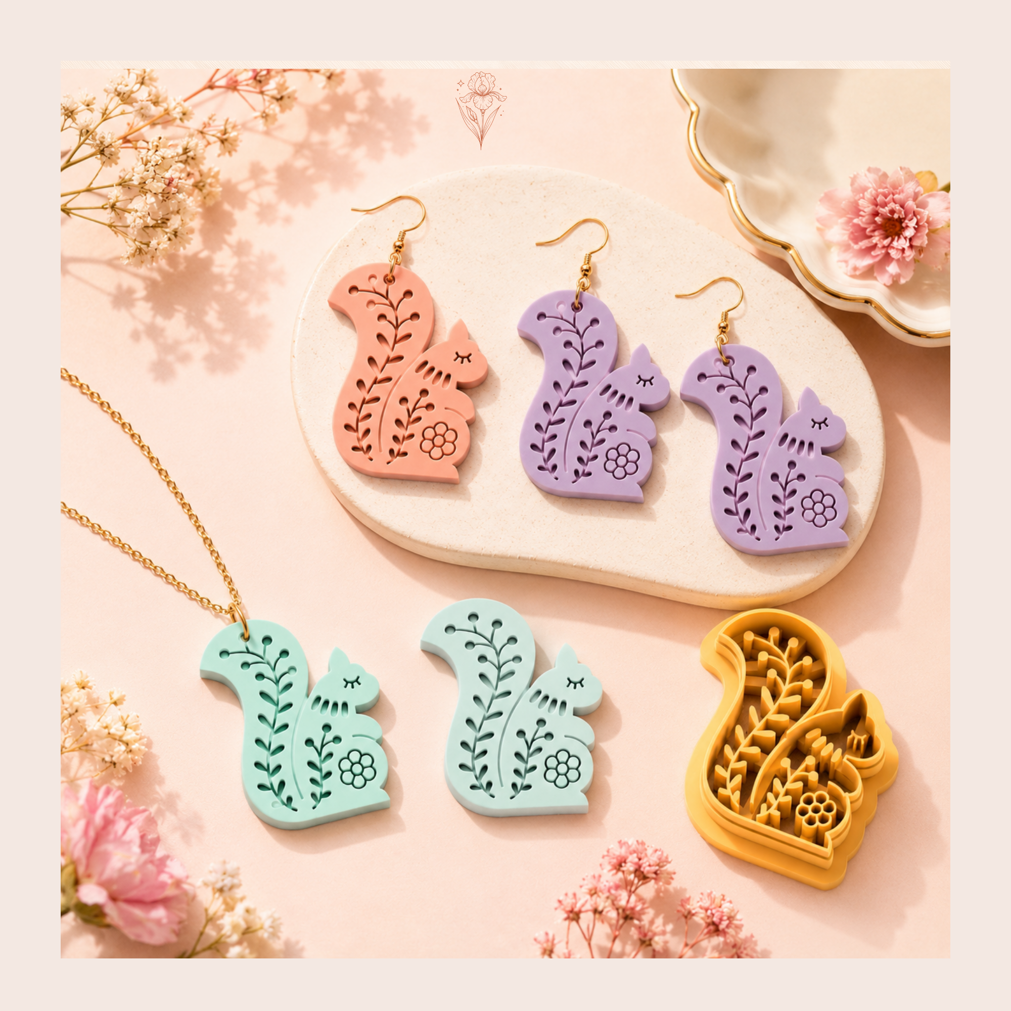 Folk Art Squirrel Polymer Clay Cutter | 25–45mm | Folk Art Squirrel Shape Clay Cutter | Earring Jewellery Making Tool