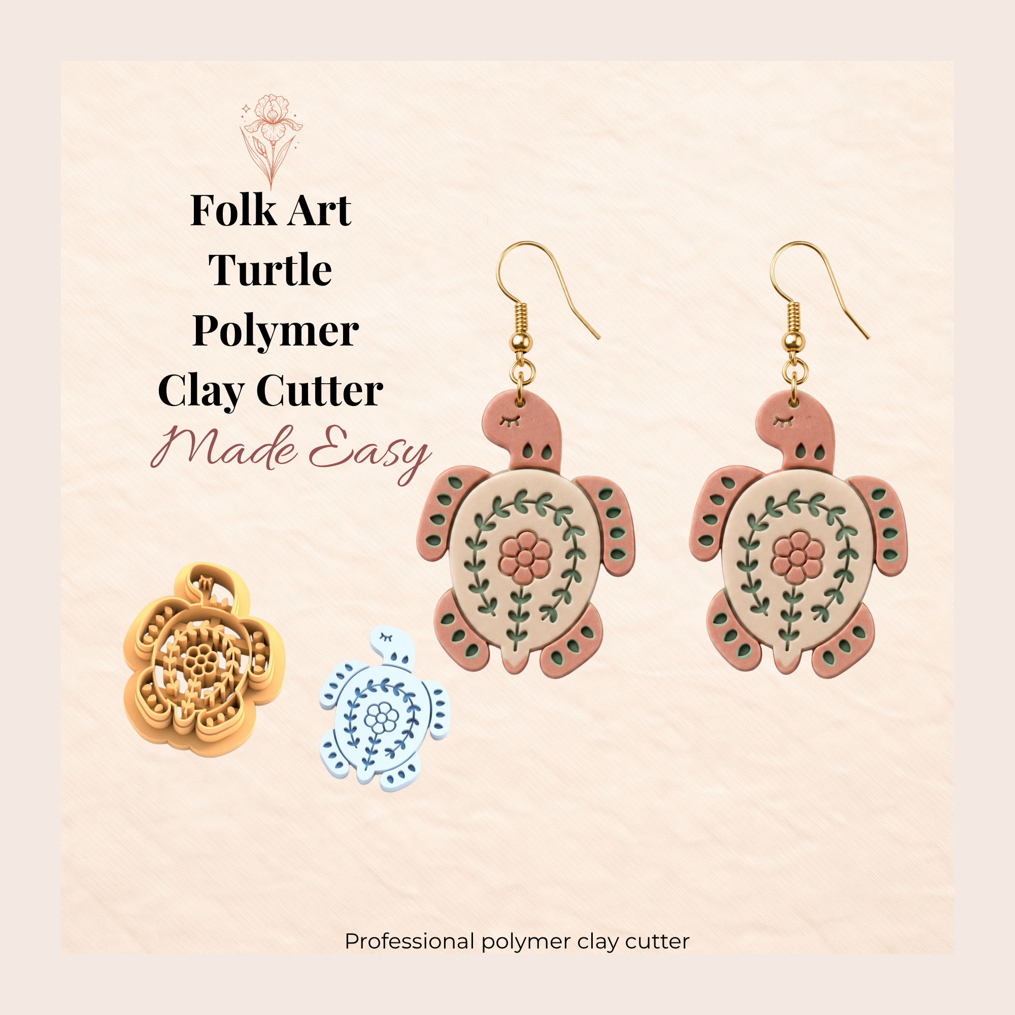 Folk Art Turtle Polymer Clay Cutter | 25–45mm | Folk Art Turtle Shape Clay Cutter | Earring Jewellery Making Tool