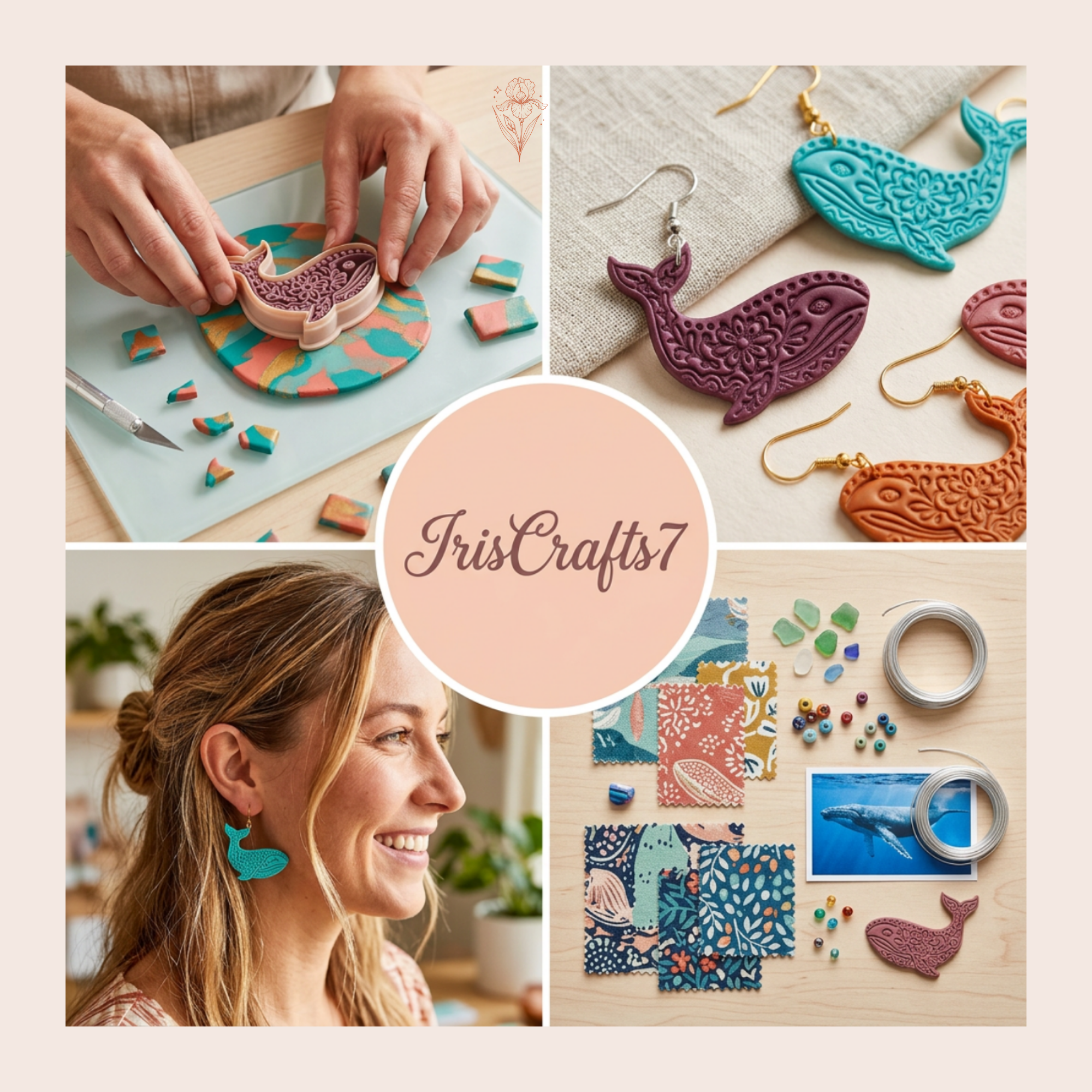 Folk Art Whale Polymer Clay Cutter 35–50mm | Whimsical Ocean Earring Cutter | IrisCrafts7