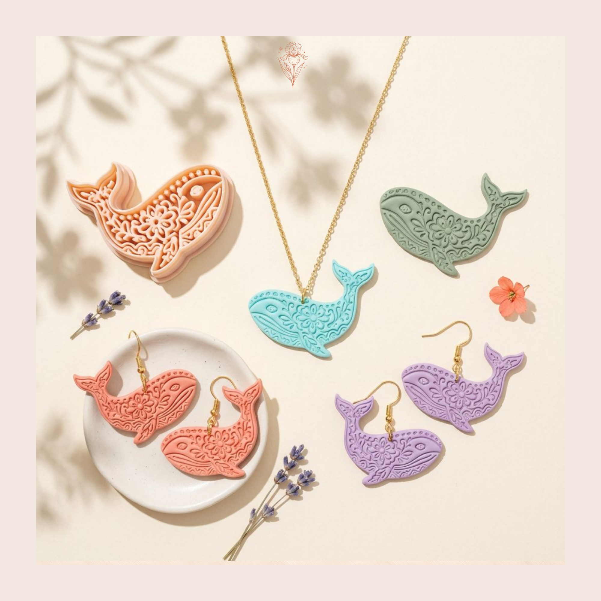 Folk Art Whale Polymer Clay Cutter 35–50mm | Whimsical Ocean Earring Cutter | IrisCrafts7