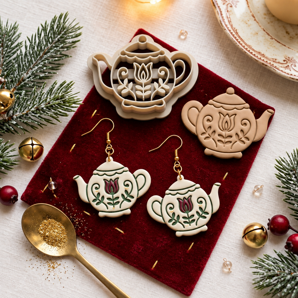 Folk Garden Tea Polymer Clay Cutter | Cottagecore Earring Tool