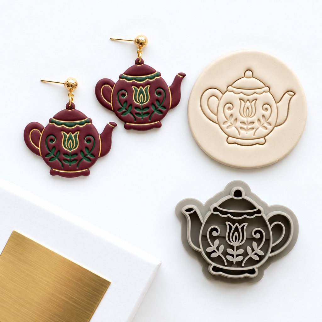 Folk Garden Tea Polymer Clay Cutter | Cottagecore Earring Tool