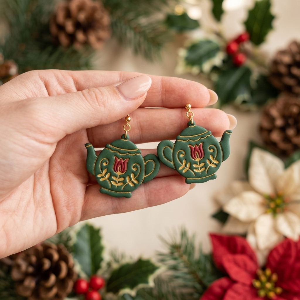 Folk Garden Tea Polymer Clay Cutter | Cottagecore Earring Tool