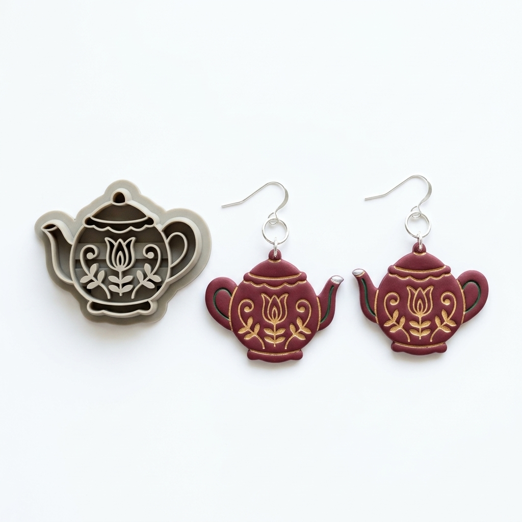 Folk Garden Tea Polymer Clay Cutter | Cottagecore Earring Tool