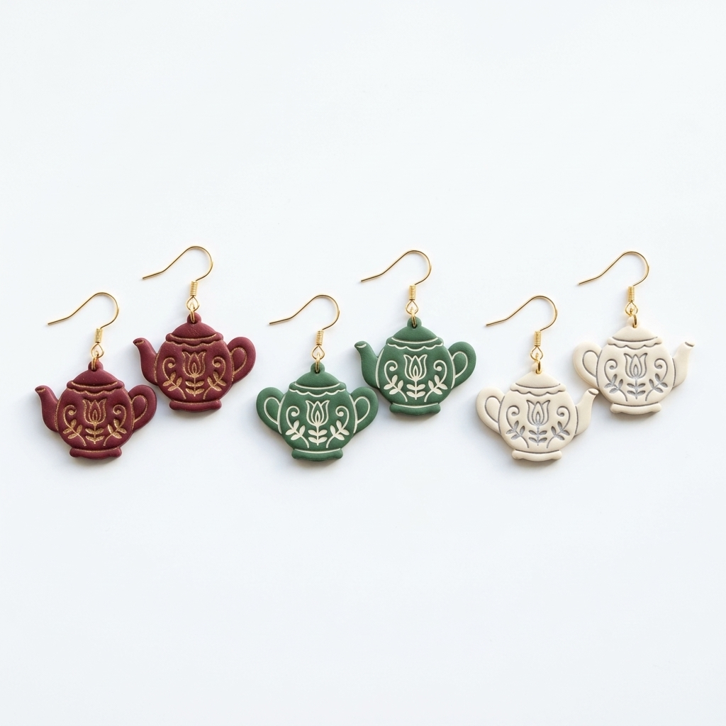 Folk Garden Tea Polymer Clay Cutter | Cottagecore Earring Tool