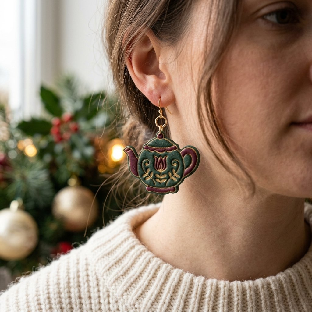 Folk Garden Tea Polymer Clay Cutter | Cottagecore Earring Tool