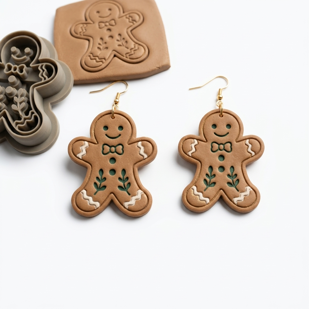 Folk Gingerbread Boy Polymer Clay Cutter | Christmas Earring Tool
