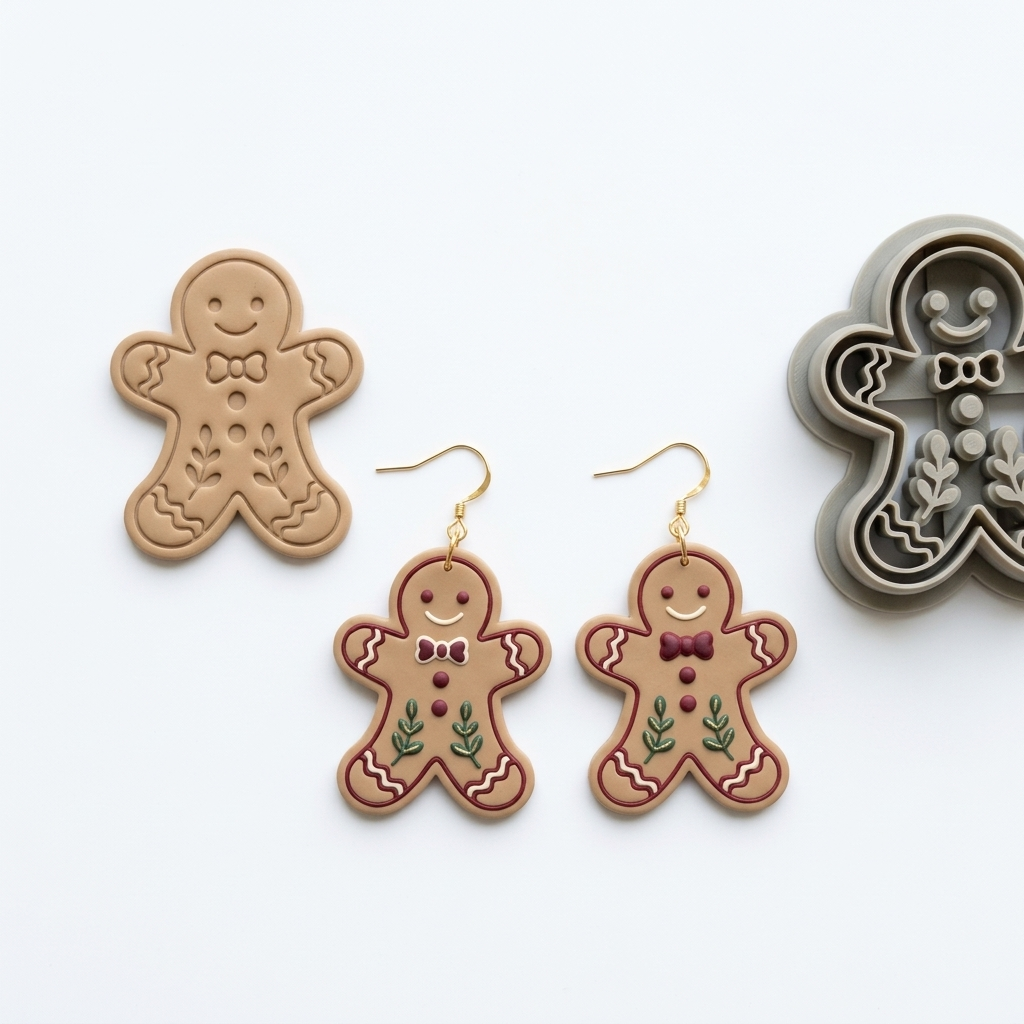 Folk Gingerbread Boy Polymer Clay Cutter | Christmas Earring Tool