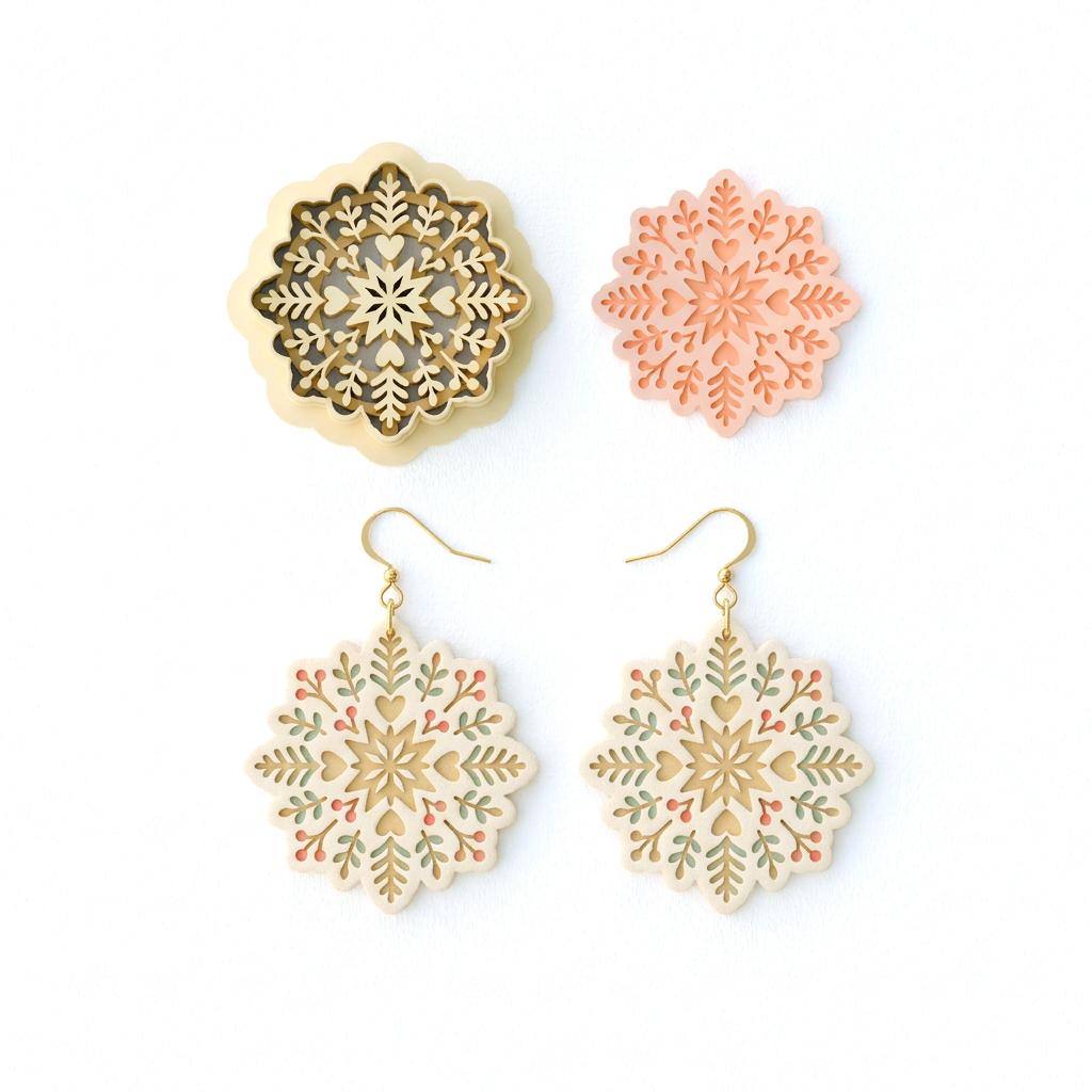 Folk Snowflake C Polymer Clay Cutter | Scandinavian Winter Earring Tool
