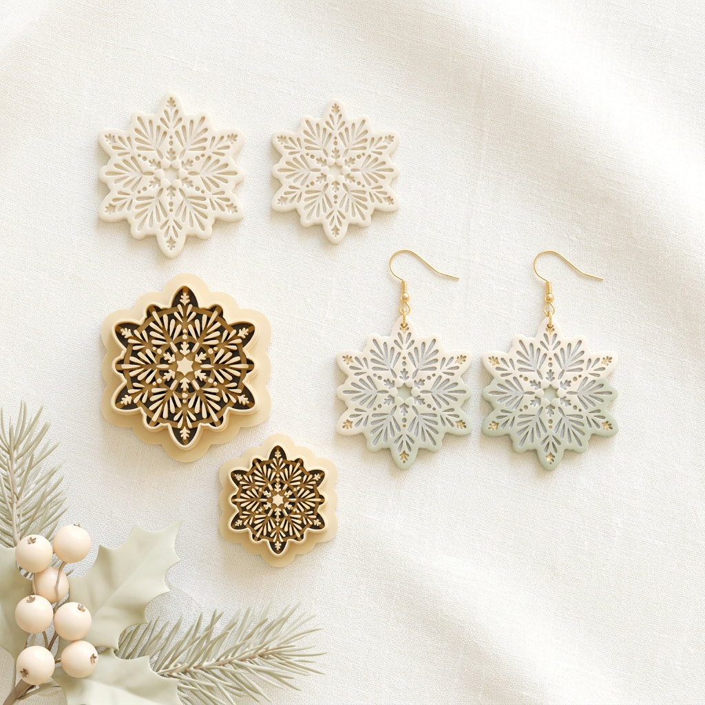 Folk Snowflake D Polymer Clay Cutter | Scandinavian Winter Earring Tool