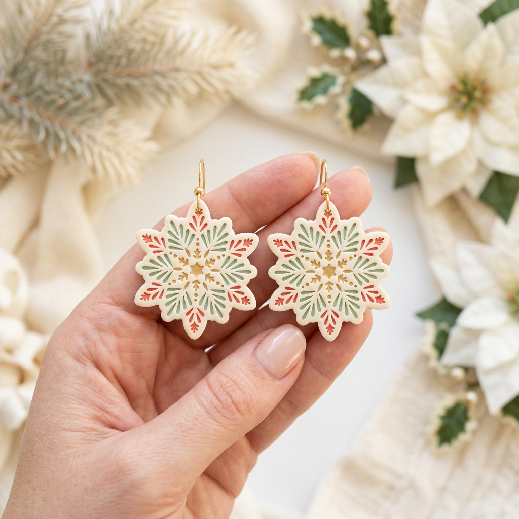 Folk Snowflake D Polymer Clay Cutter | Scandinavian Winter Earring Tool