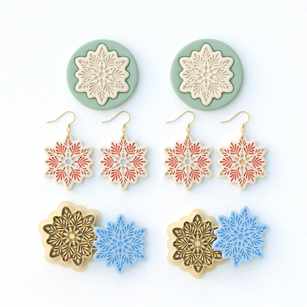 Folk Snowflake D Polymer Clay Cutter | Scandinavian Winter Earring Tool