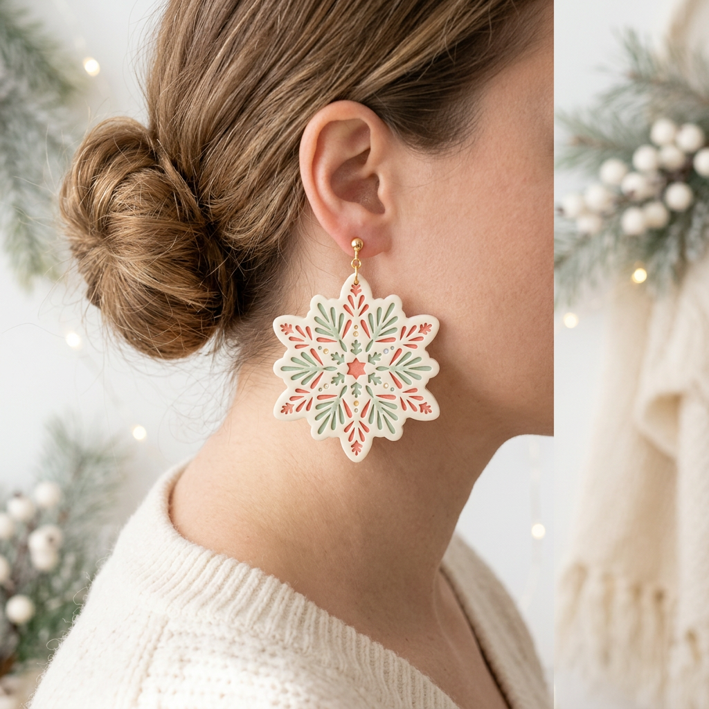 Folk Snowflake D Polymer Clay Cutter | Scandinavian Winter Earring Tool