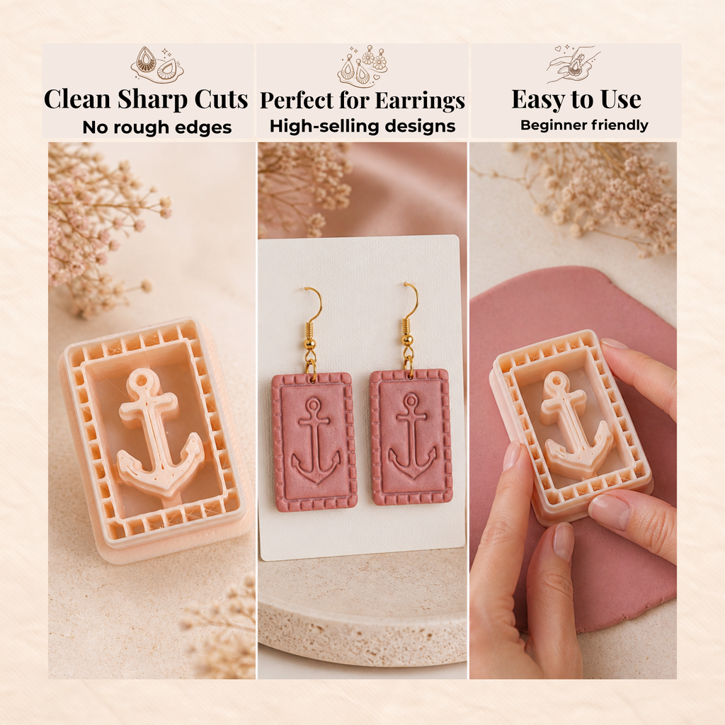 Frame Anchor Polymer Clay Cutter 25–45mm | Nautical Earring Cutter | IrisCrafts7