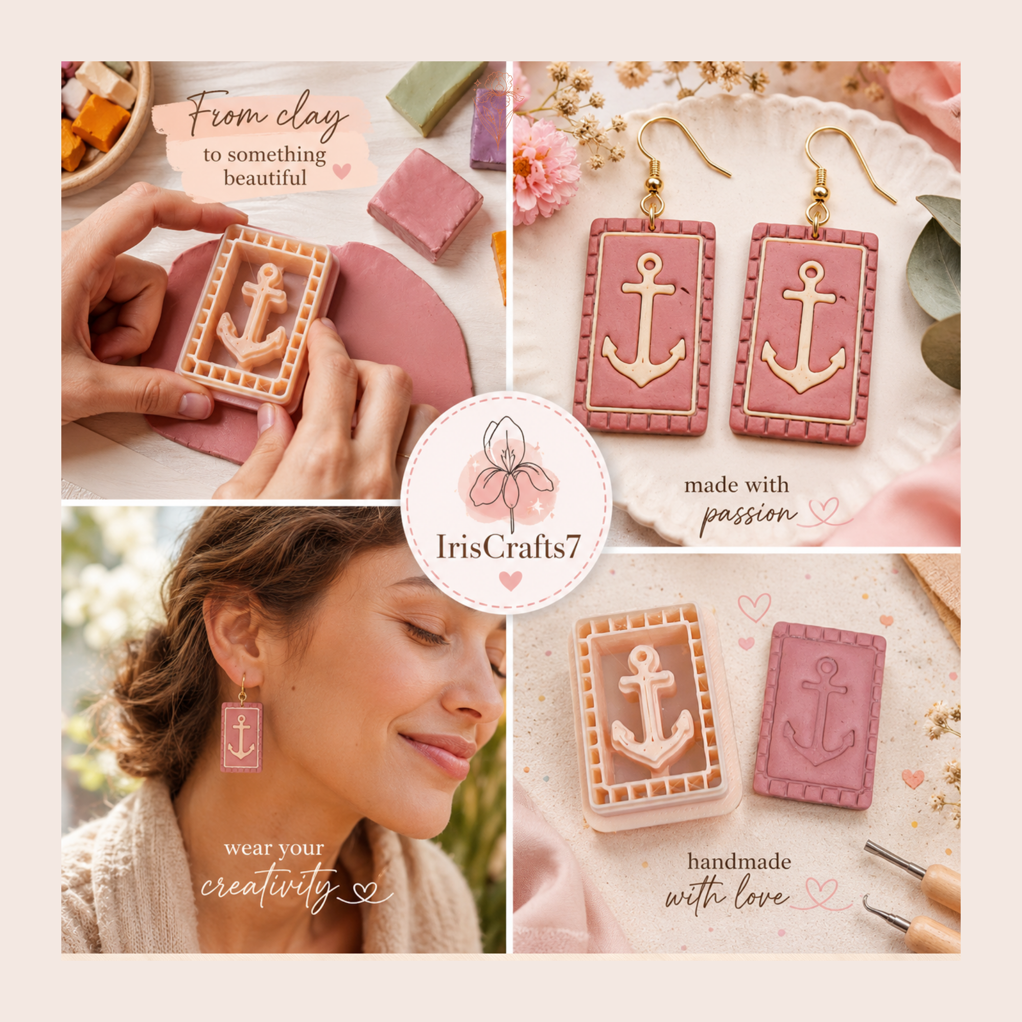 Frame Anchor Polymer Clay Cutter 25–45mm | Nautical Earring Cutter | IrisCrafts7