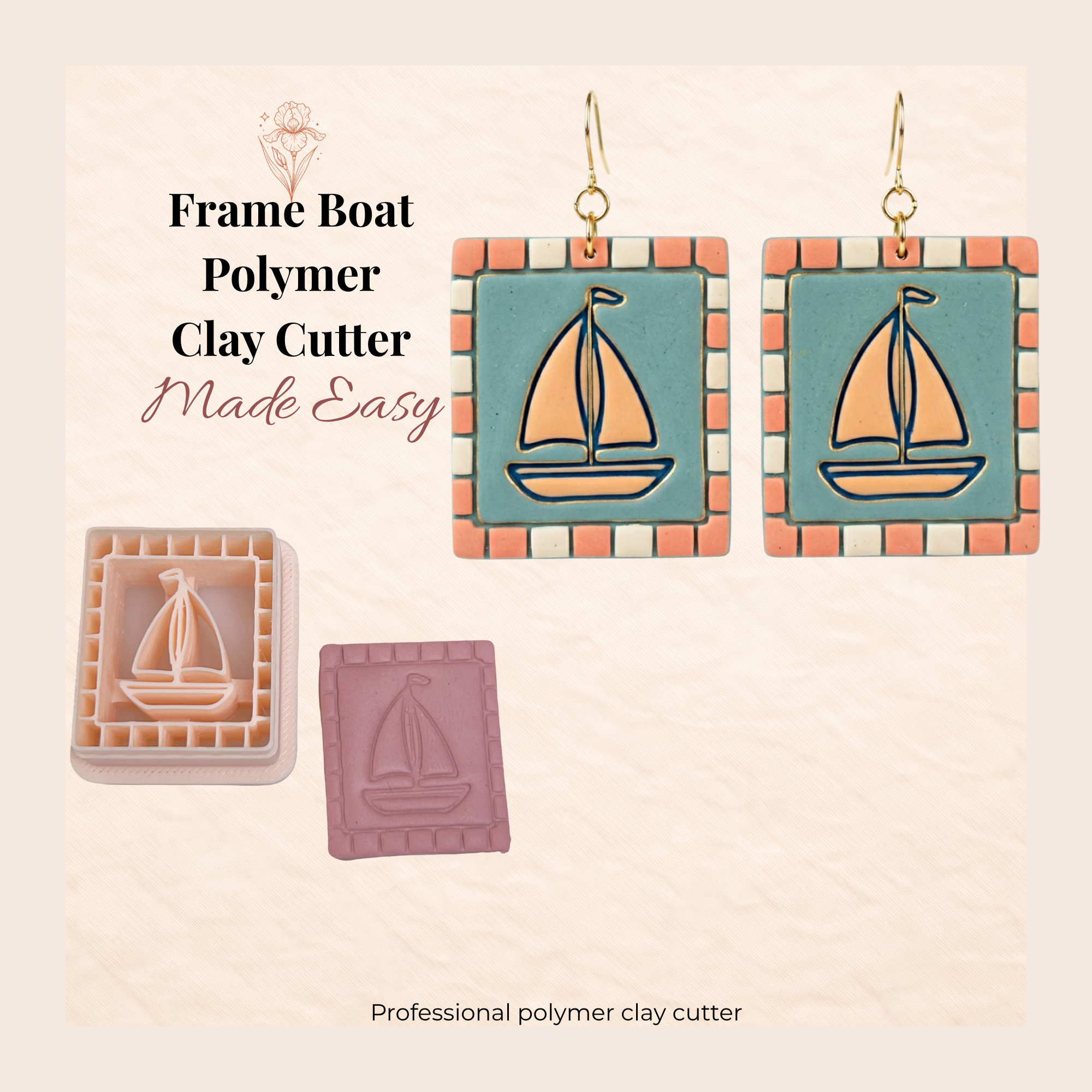 Frame Boat Polymer Clay Cutter 25–40mm | Nautical Earring Cutter | IrisCrafts7