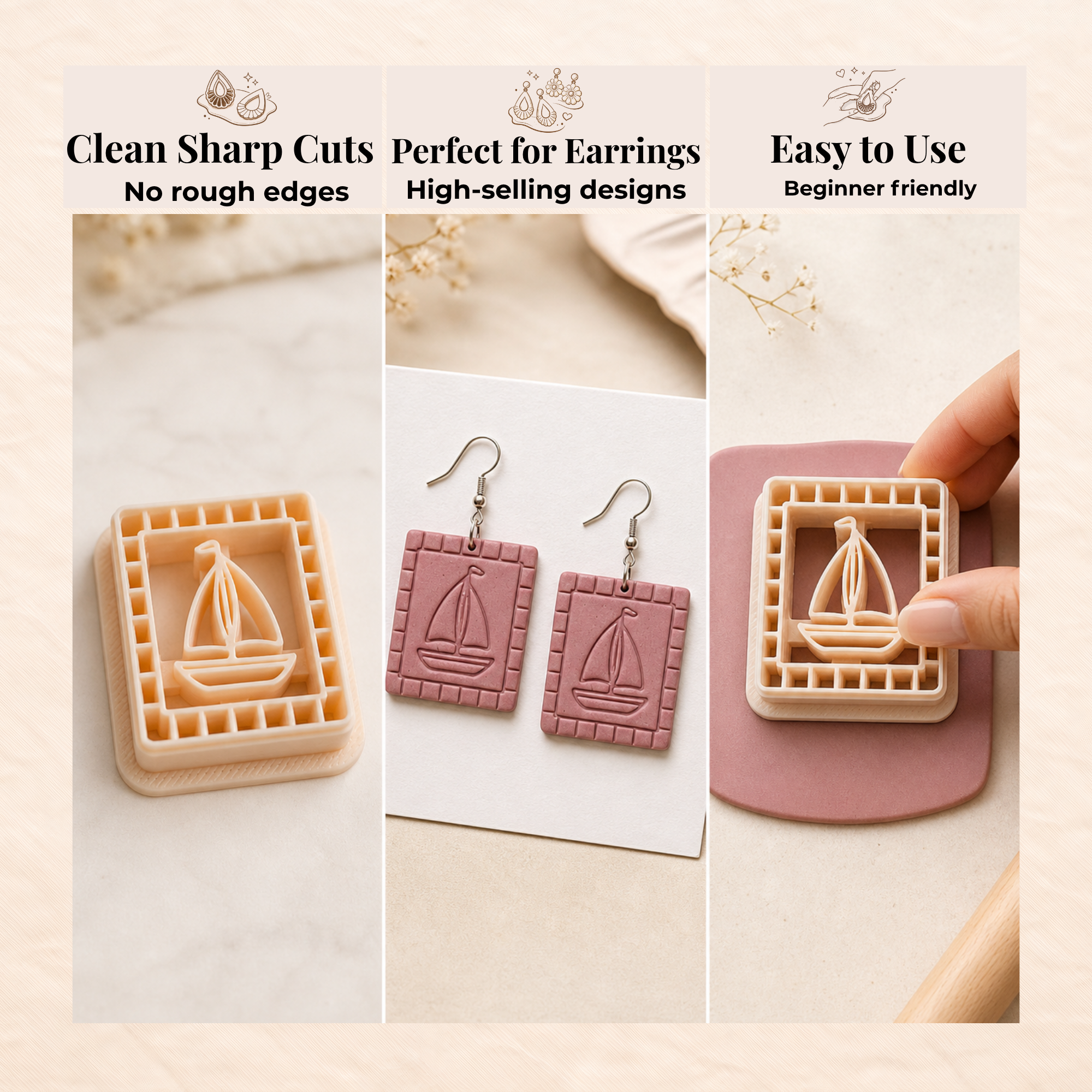 Frame Boat Polymer Clay Cutter 25–40mm | Nautical Earring Cutter | IrisCrafts7