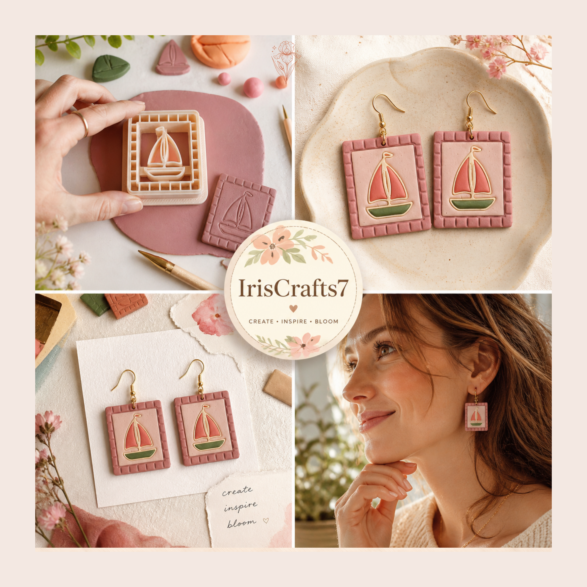 Frame Boat Polymer Clay Cutter 25–40mm | Nautical Earring Cutter | IrisCrafts7
