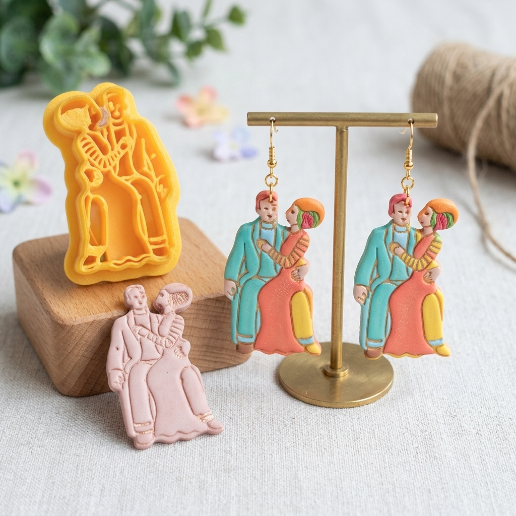 Frankenstein and His Bride in Love Polymer Clay Cutter | Halloween Earring Tool