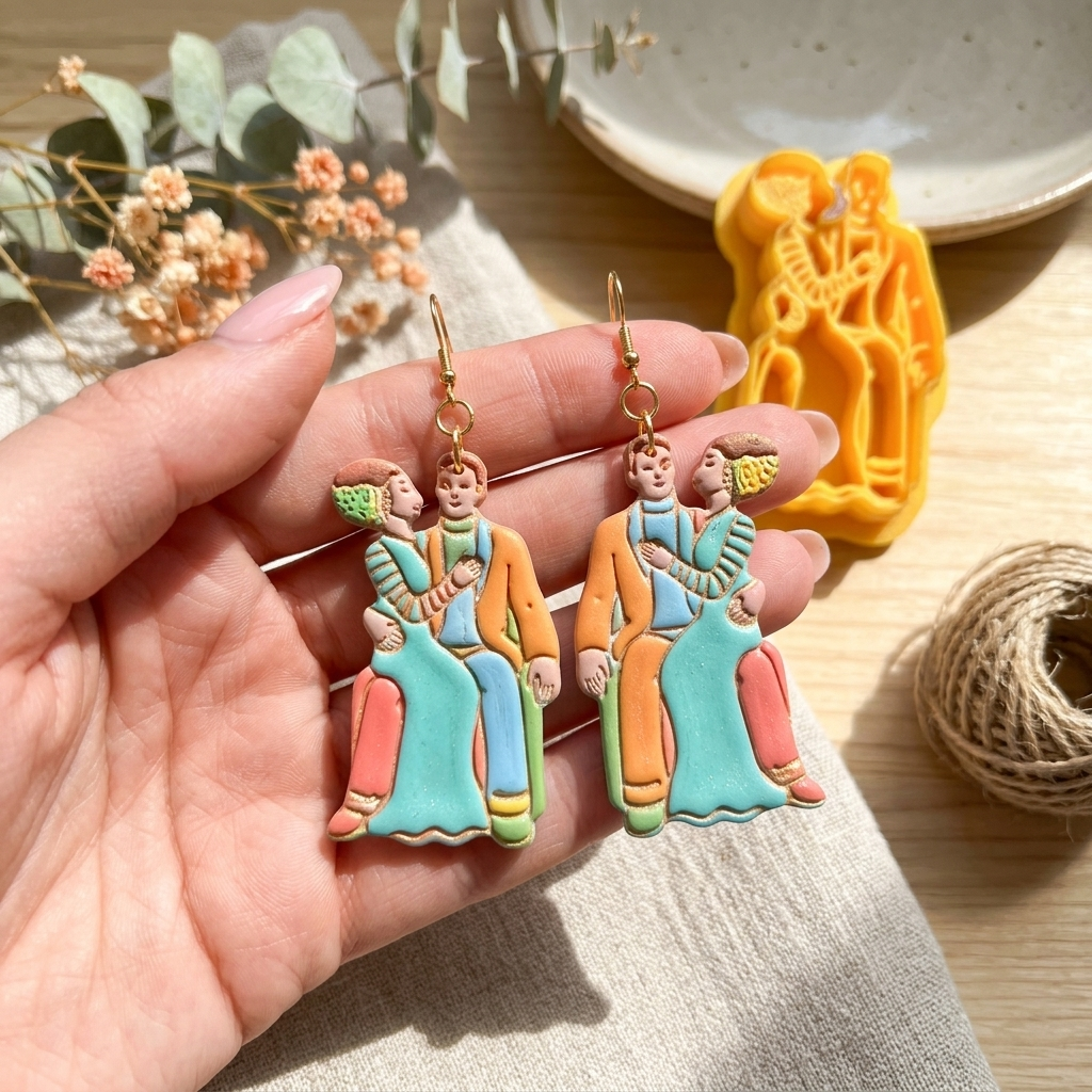 Frankenstein and His Bride in Love Polymer Clay Cutter | Halloween Earring Tool